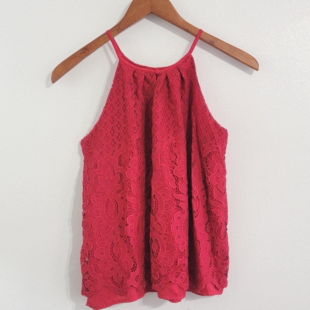 Red Lace High Neck Tank Top - Picture 6 of 11